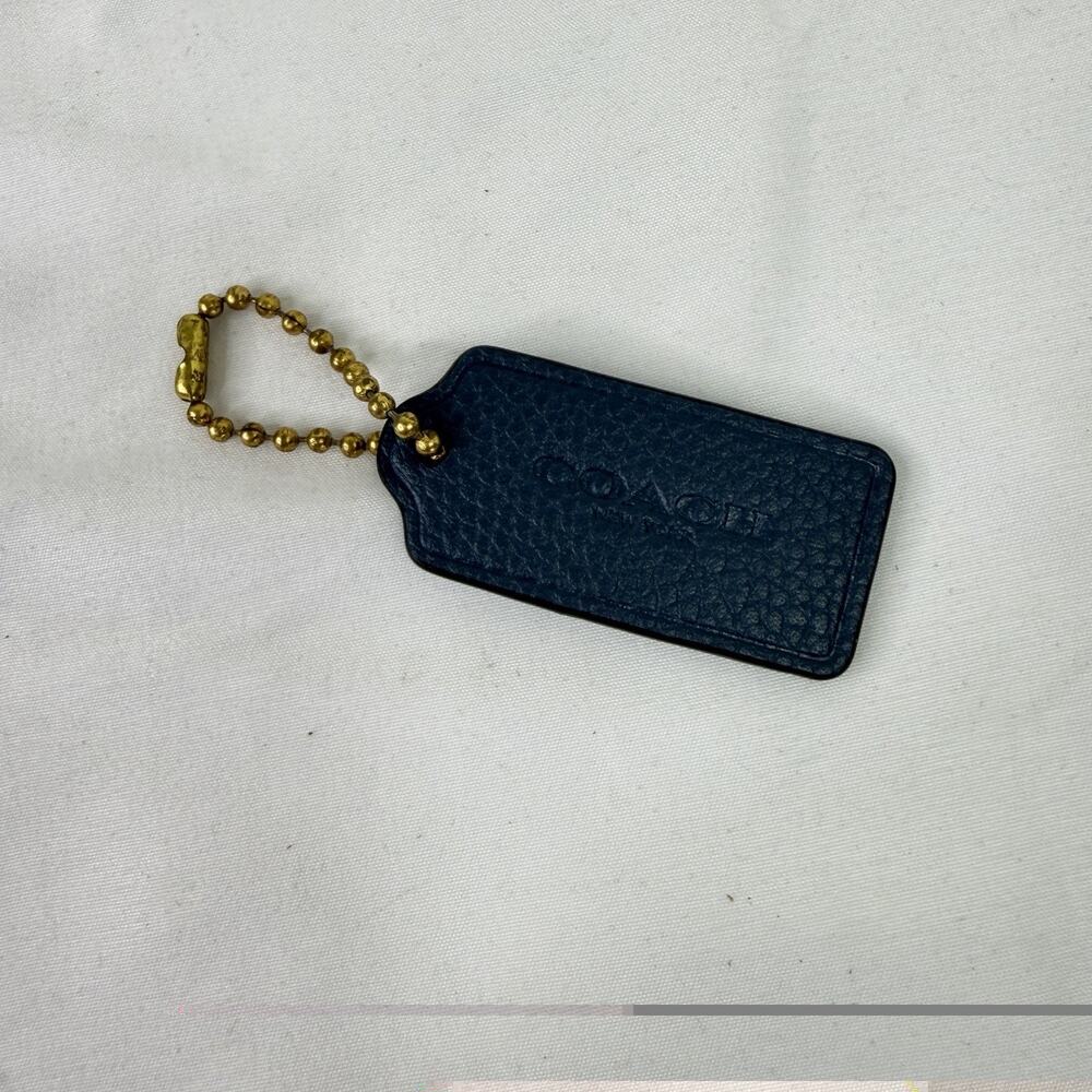 Coach Logo Blue Keychain Fob Hang tag pebble leather, classic
